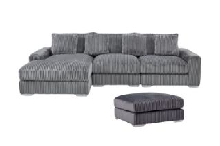 Picture of WINSTON Corduroy Modular Sectional  Sofa (Grey) - Facing Left with Ottoman (4PC Set )