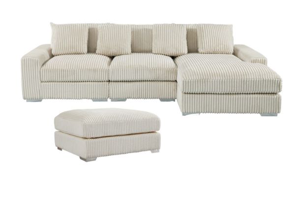 Picture of WINSTON Corduroy Modular Sectional Sofa (Beige) - Chaise Facing Right with Ottoman (4PC Set)