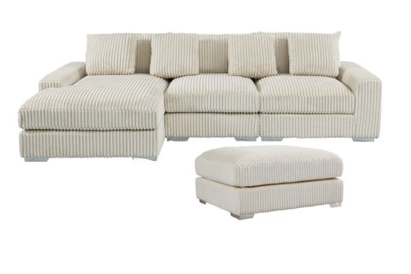 Picture of WINSTON Corduroy Modular Sectional Sofa (Beige) - Chaise Facing Left with Ottoman (4PC Set)