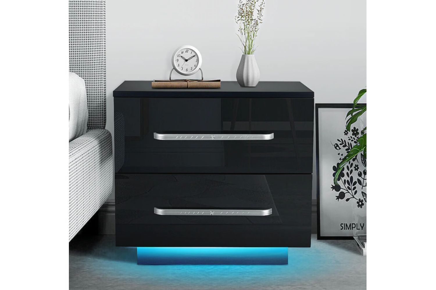 BLAKE LED 2-Drawer Bedside Table (Black)