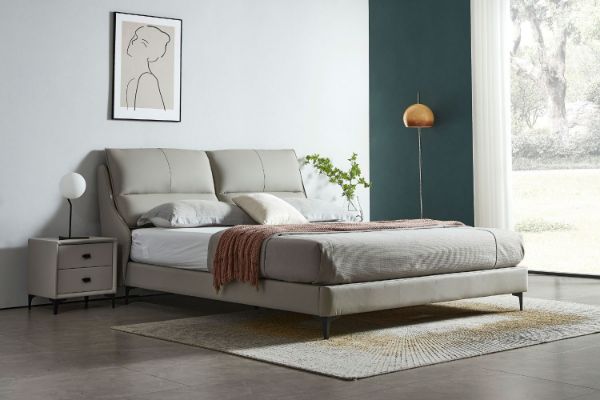 Picture of ROMEO Genuine Leather Queen Size Bed Frame (Light Grey) 