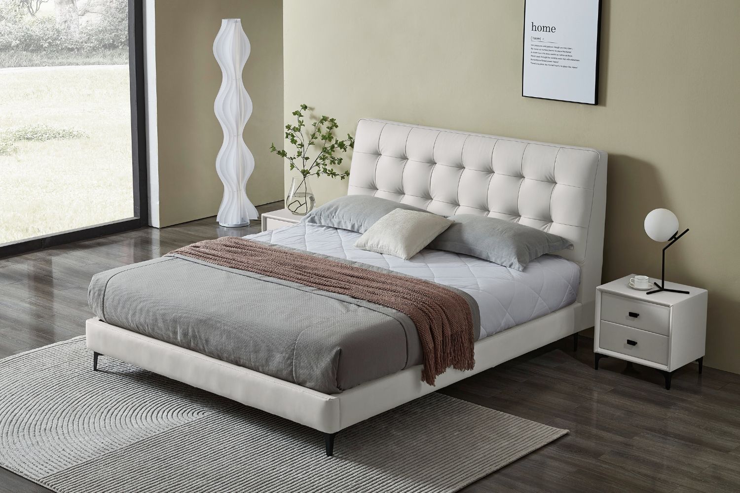 AUGUSTA Genuine Leather Bed Frame (Light Grey) - Queen