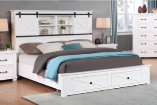 Picture of PURELAND Solid Pine Wood Bed Frame with Drawers (White) - Queen
