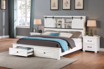 Picture of PURELAND Solid Pine Wood Bed Frame with Drawers (White) - Super King