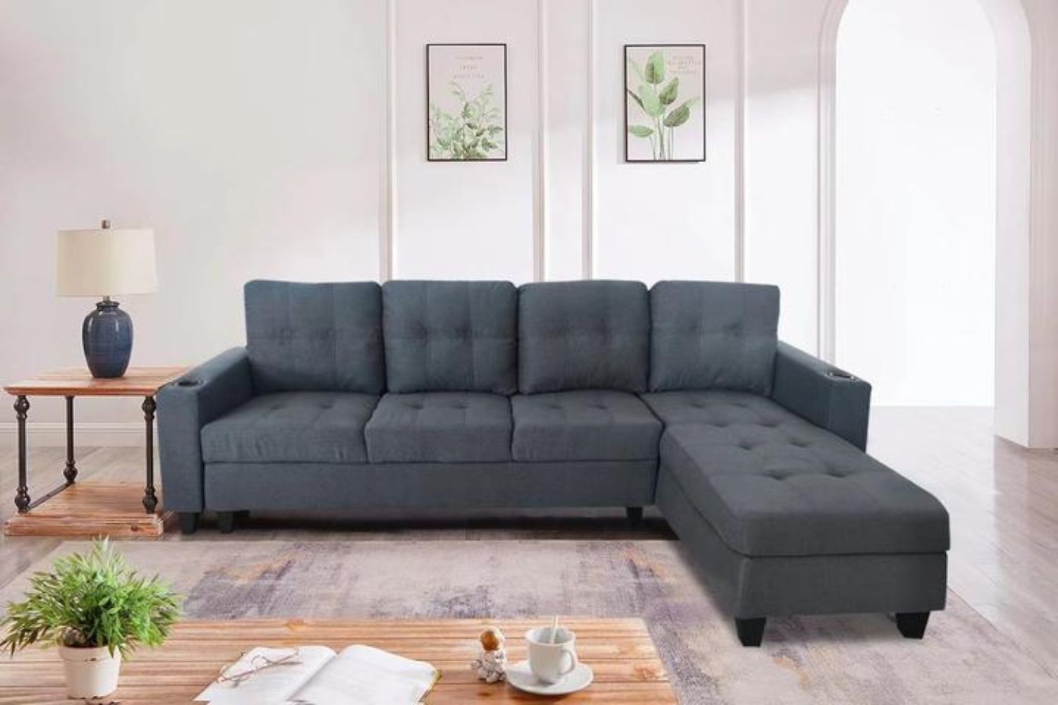 KLARA Reversible Chaise Sectional Sofa (Dark Grey)