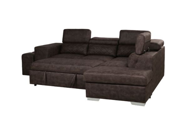 Picture of CASSIA Sectional Sofa/Sofa Bed with Storage & 2 Ottomans (Brown)  - Chaise Facing Right