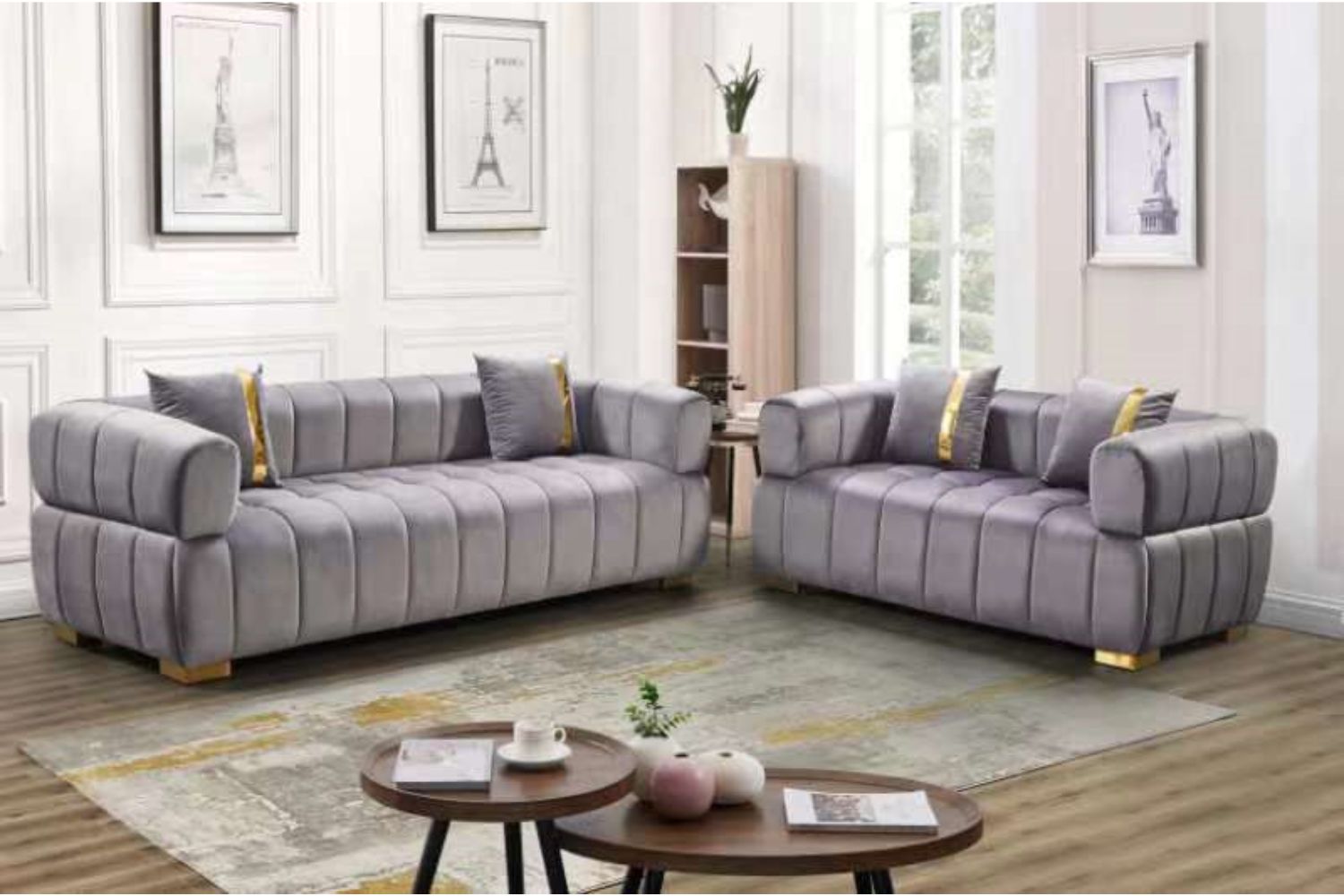 Vegas Chesterfield Velvet Sofa Grey 2 Seater 2613