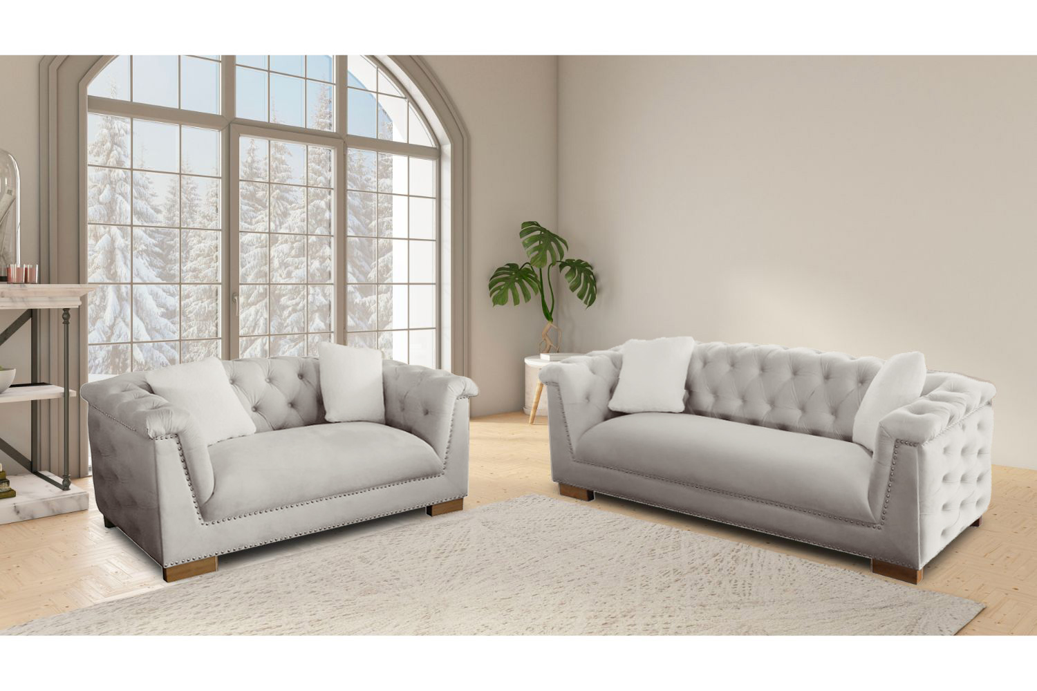 MALMO 3+2+1 Velvet Sofa Range with Pillows (Beige)