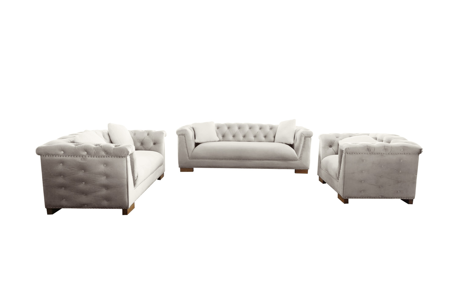 MALMO 3+2+1 Velvet Sofa Range with Pillows (Beige)