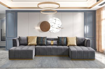 Picture of [FLOOR MODEL CLEARANCE] HALOTINE U-Shaped Velvet Sectional Sofa (Grey)