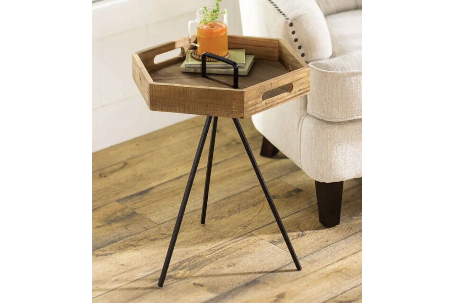 RUSSELL Hexagonal Reclaimed Pine Wood Tray Side Table