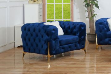 Picture of (FLOOR MODEL CLEARANCE) MANCHESTER 1-Seater Chesterfield Velvet Sofa (Blue)