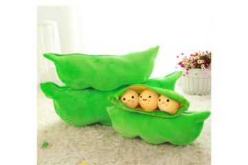 Picture of LOVELY PEA POD SHAPE H70 Plush Bean Bag with 3 Smiling Beans Soft Pillow 