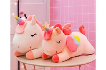 Picture of CUTE RAINBOW Big/Small with Winged Unicorn Plush Toy Cushion (Pink/White/Green)