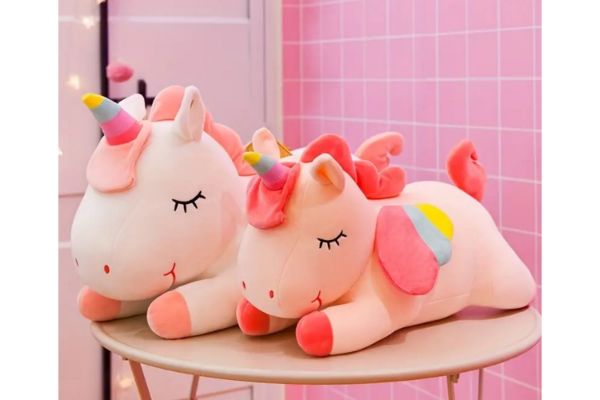 Picture of CUTE RAINBOW Big/Small with Winged Unicorn Plush Toy Cushion (Pink/White/Green)