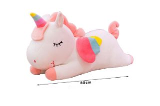 Picture of CUTE RAINBOW with Winged Unicorn Plush Toy Cushion (White) - 80cm
