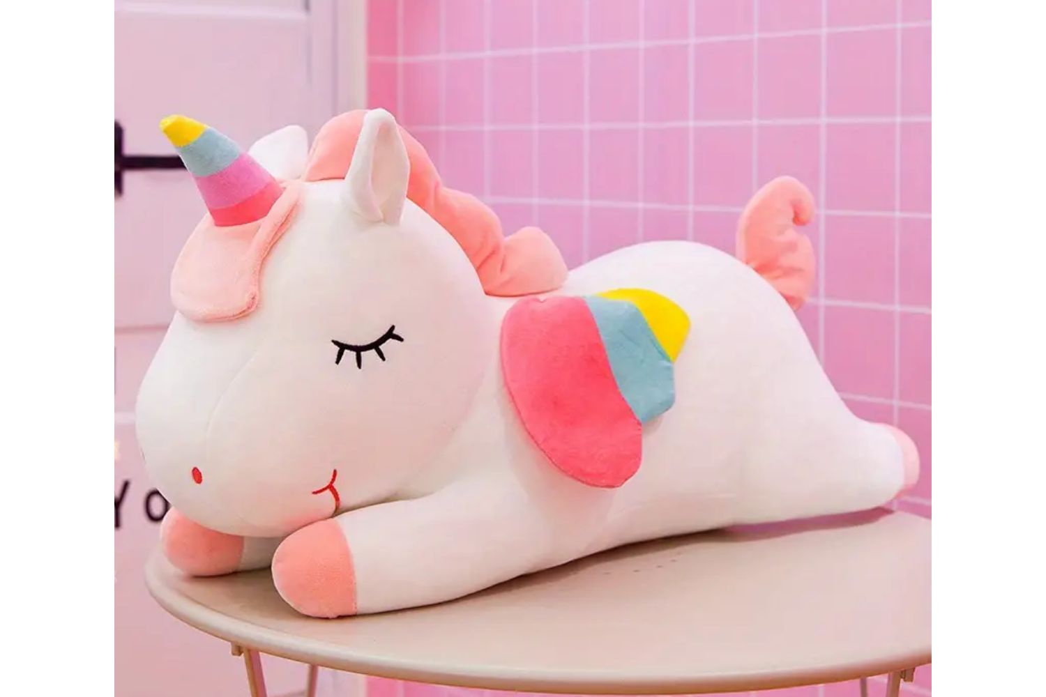 CUTE RAINBOW Big/Small with Winged Unicorn Cushion (Pink/White/Green)