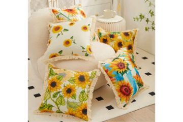 Picture of GOLDEN Sunflower Fringe Trim Cushion with Inner