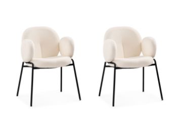 Picture of OLA Boucle Fabric Armchair with Black Legs (White) - 2 Chairs in 1 Carton