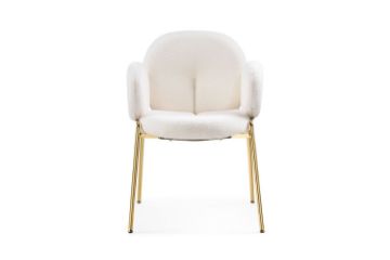 Picture of OLA Boucle Fabric Armchair with Golden Legs (White) - 2 Chairs in 1 Carton