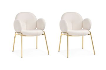Picture of OLA Boucle Fabric Armchair with Golden Legs (White) - 2 Chairs in 1 Carton