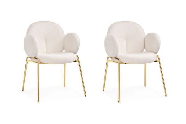 Picture of OLA Boucle Fabric Armchair with Golden Legs (White) - 2 Chairs in 1 Carton