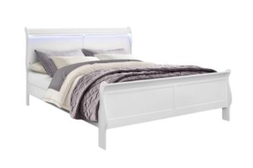 Picture of LOUIS Hevea Wood Bed Frame with LED Lighting Headboard in Queen Size (White)