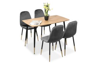 Picture of BIJOK 120 5PC Dining Set (Oak Finish Table & Grey Chairs)