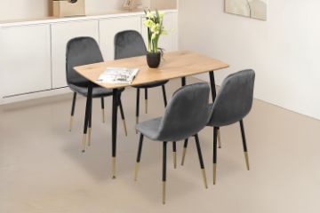 Picture of BIJOK 120 5PC Dining Set (Oak Finish Table & Grey Chairs)
