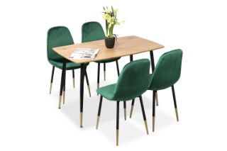 Picture of BIJOK 120 5PC Dining Set (Oak Finish Table & Green Velvet Chairs)