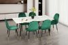 Picture of BIJOK 160 7PC Dining Set (White Marble Finishing) - 1 Dining Table + 6 Dining Chairs (Green)