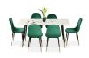 Picture of BIJOK 160 7PC Dining Set (White Marble Finishing) - 1 Dining Table + 6 Dining Chairs (Green)