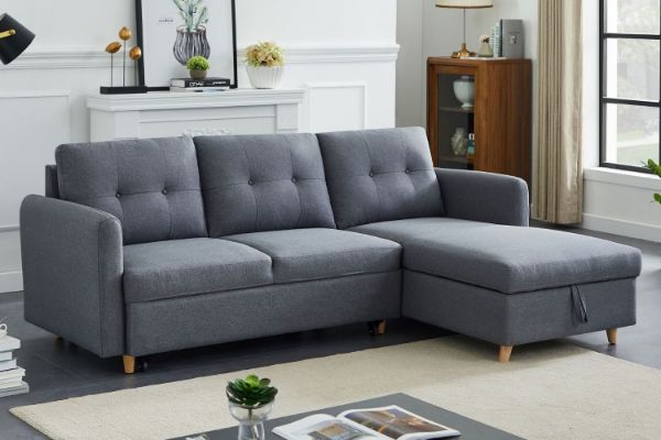 KAYDEN Sectional Sofa Bed Facing Right with Storage (Grey)