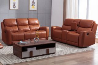 Picture of HARRY Air Leather Sofa Range with Console and Storage (Orange) - 3+2 Sofa Seat
