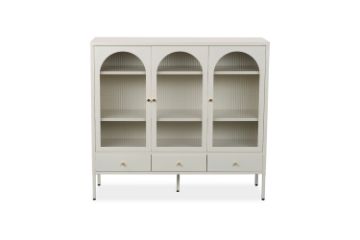 Picture of STARK 110cmx120cm 3-Arched Doors 3-Drawers Glass Display Cabinet (Cream)