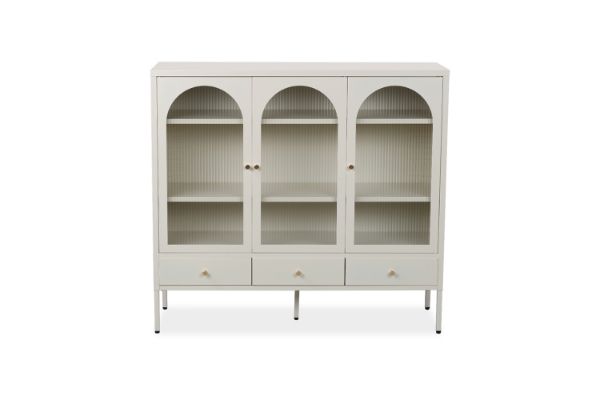 Picture of STARK 110cmx120cm 3-Arched Doors 3-Drawers Glass Display Cabinet (Cream)