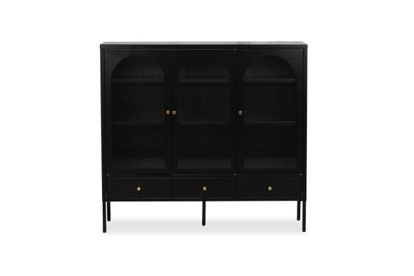 Picture of STARK 110cmx120cm 3-Arched Doors 3-Drawers Glass Display Cabinet (Black)