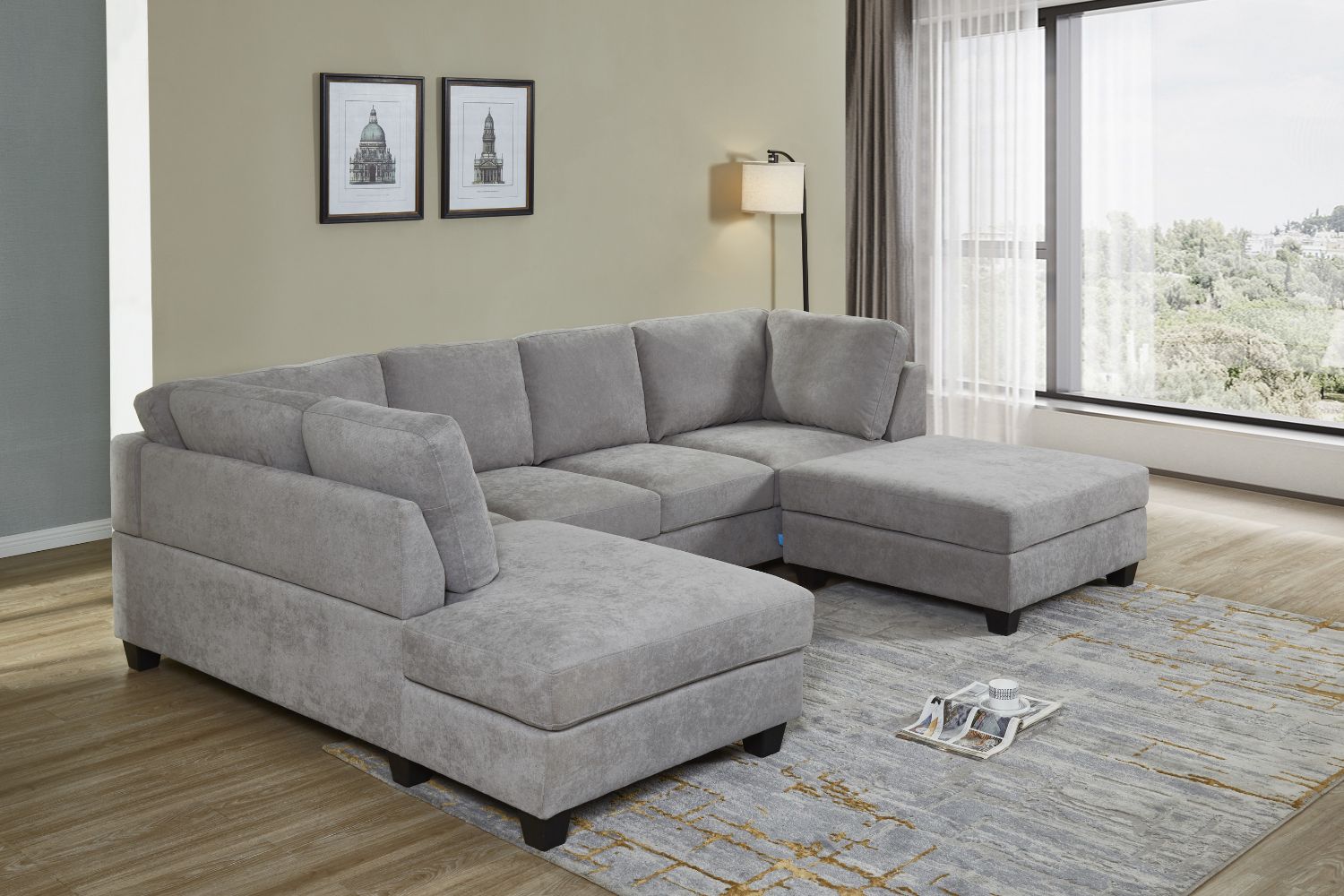 LIBERTY Sectional Fabric Sofa with Ottoman (Grey)