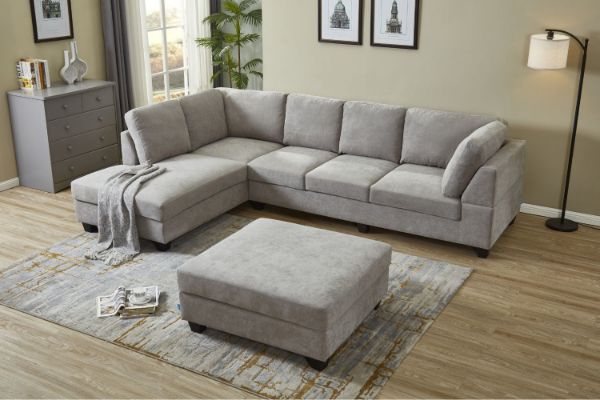 Picture of LIBERTY Sectional Fabric Sofa with Ottoman (Light Grey)