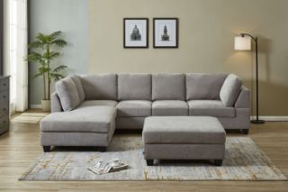 Picture of LIBERTY Sectional Fabric Sofa (Light Grey) - Facing Left with Ottoman