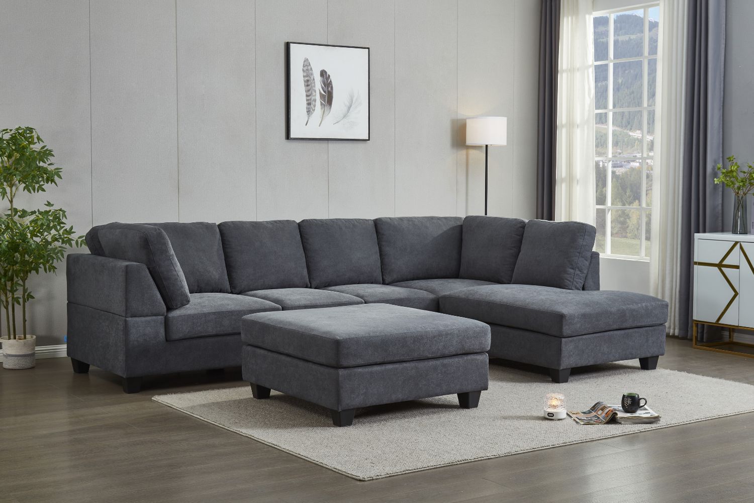 LIBERTY Sectional Fabric Sofa with Ottoman (Grey)