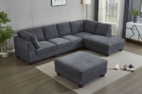 Picture of LIBERTY Sectional Fabric Sofa with Ottoman (Dark Grey)