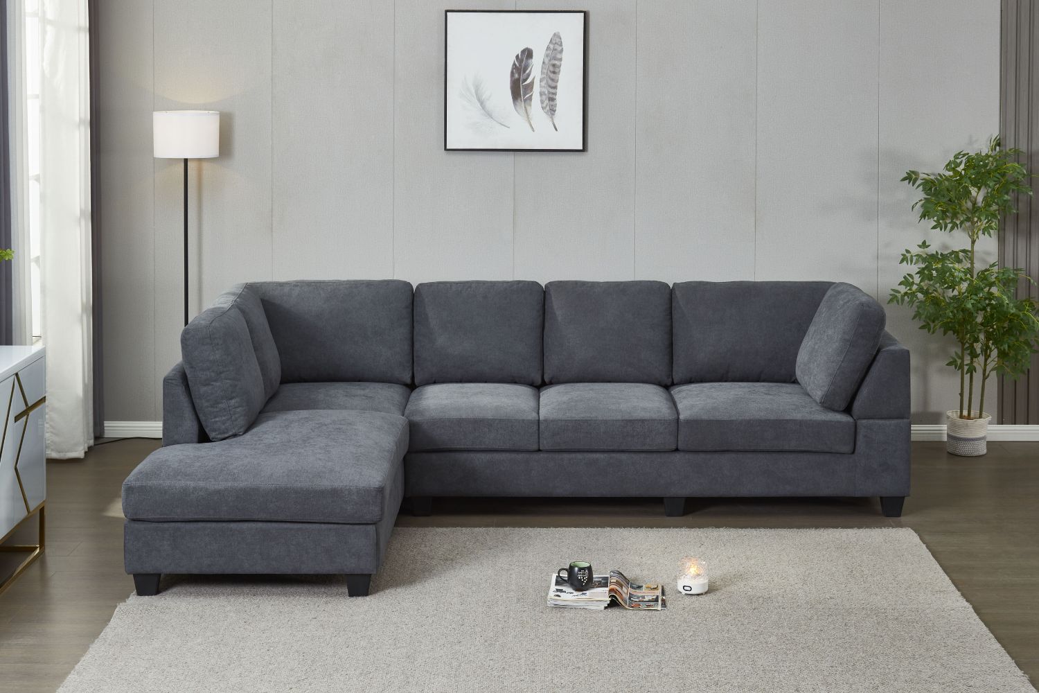 LIBERTY Sectional Fabric Sofa with Ottoman (Dark Grey)