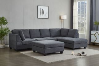 Picture of LIBERTY Sectional Fabric Sofa (Dark Grey) - Facing Right with Ottoman 