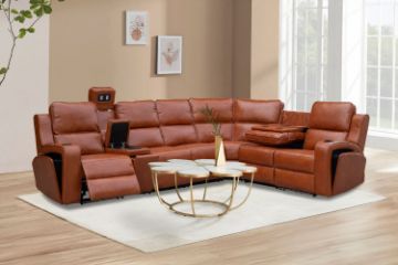 Picture of FARMLYN Electric Adjustable Seat Reclining Corner Sofa/Modular Sofa with USB Port and LED Light (Brown)