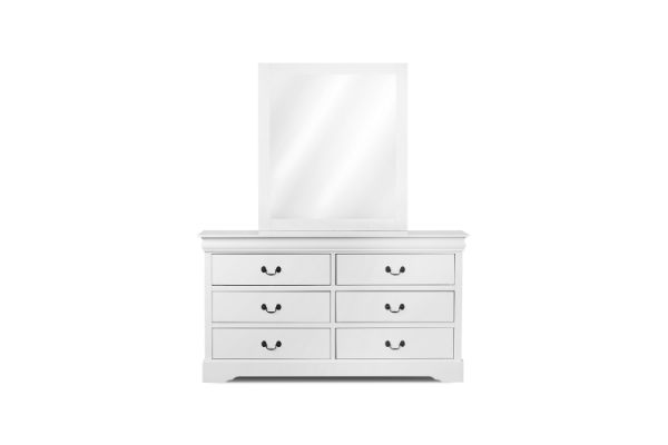 Picture of LOUIS 6-Drawer Hevea Wood Dresser and Mirror with LED Lighting (White)