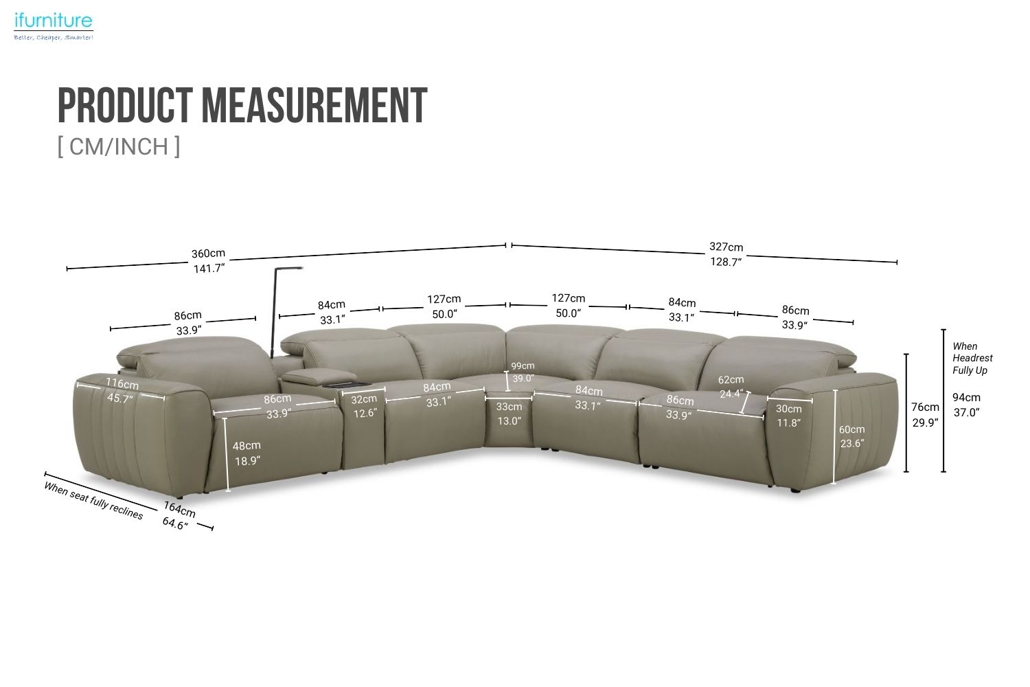 LAVENDER 100% Genuine Leather Feather-Filled Power Recliner Corner Sofa ...