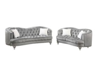 Picture of ALINA Velvet Curved Sofa with Pillows (Grey) - 3 + 2 Sofa Set