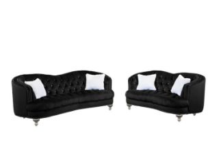 Picture of ALINA Velvet Curved Sofa with Pillows (Black) - 3+2 Sofa Set
