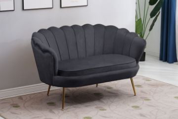 Picture of EVELYN Curved Flared Velvet Loveseat (Black)